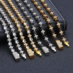 NUOYA Iced Out Tennis Chain Necklace 6mm Spring Lock Clasp Round Zircon Star Design Sparkling Diamond Hip Hop Jewelry