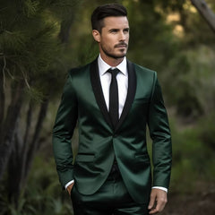 Natural Emerald Green Classic Men's Two-Piece Wedding Suit Casual Pants for Weddings & Business Tuxedo Style