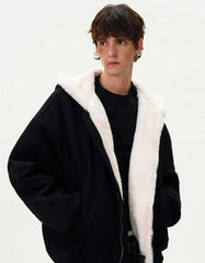 Men's Winter Hooded Jacket Slim Canvas Nylon Zipper Windproof Velvet Thickened Cotton Coat Casual Loose Warm Design