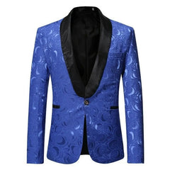 Men Floral Jacquard Shawl Neck Blazer Rose Jacquard