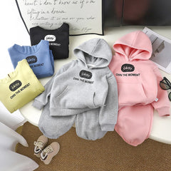 Children's Fleece Hoodie Set Autumn and Winter New Style Boys' Sportswear Set Thickened Girls' Hooded Sweatpants Children's Wear