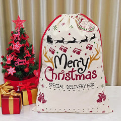 Oversized 2024 Christmas Canvas Gift Bag 50*70cm Drawstring Santa Sack for Xmas Decorations and Storage Package