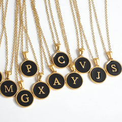 Wholesale Fashion Round 26 Letter Necklace Stainless Steel 18K Gold Plated Initial Enamel Pendent Necklace