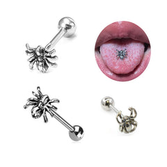Xinfocus Engagement Gift Tongue Piercing Spider Tongue Ring 14G Stainless Steel Straight Barbell Fashion Body Jewelry