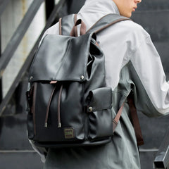 Custom Logo PU Leather Laptop Backpack Black Leather Bags Men Business Laptop Backpack for Men