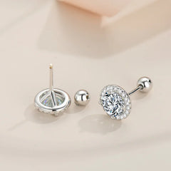 Classic Style Simple  925 Sterling Silver Round Moissanite Diamond Screw Stud Earrings Men Women