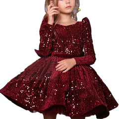 Sequin 0-9Years Princess Dress for Girls Birthday Wedding Gown Kids Girl Party Dress Bow Lace Tutu Dress
