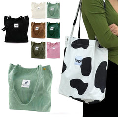 Modern Minimalist Stylish Design Canvas Tote Bag Trendy Four Buttons Corduroy Shoulder Bag for Students and Women