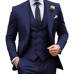 Custom LOGO Men's Blazer High Quality 3-Piece Solid Color Costume Plus Size Single Breasted Suit with Flat Front & Peaked Lapel