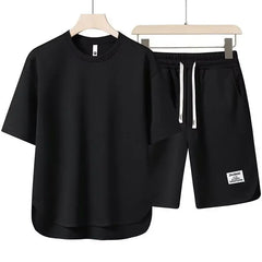 Summer Men Sets Short Sleeve T-shirts+wide Leg Shorts Two Piece Suits Thin Breathable Tracksuit Male Casual Loose Outfits