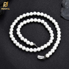NUOYA Wholesale 8mm Glass Pearl Beads for Charm Jewelry Making White Imitation Freshwater Pearl Glass Bead Chain Necklace