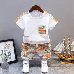 2024 Boys' Suits Collection Kids Suits Cotton T-Shirt + Camouflage Color  Shorts 2pcs Set Clothing Luxury Boys Clothing Sets