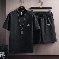 Men's Vintage Streetwear Letters Creative Pattern Summer Outfits Breathable Tracksuit 2-Piece Set With Tshirt Shorts
