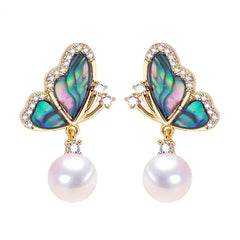 Abalone Shell Butterfly 5A Grade Natural Freshwater Pearl Stud Earrings for Women High Quality Jewelry