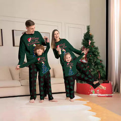 Christmas Family Matching Outfits Print Green Pajamas Xmas Tree Print Holiday Long Sleeve Home Pajamas for Family