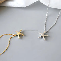 Original S925 Pure Silver Simple Star Shape Pendant Necklace Chain for Women Decoration Women's Silver Cut Star Necklace Jewelry