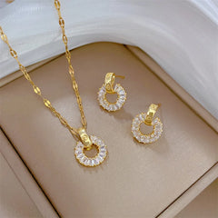 20% OFF Light Luxury Jewelry Micro-Inlaid Personality Full Diamond Hoop Stainless Steel Necklace Earrings Set