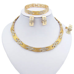Brazil Gold-Plated Jewelry Set  Fashion Small Necklace Bracelet Earring Ring Set Holiday Party Wear Zircon Jewelry Sets