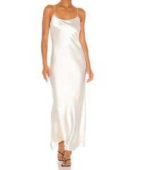 Ladies Summer Backless Strap Sleeveless Satin Midi Casual Party Dresses Satin Slip Dress for Women