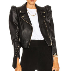Women Short Style Leather Coat New Design PU Leather Jacket Puffer Long Sleeve Hip Pop Black Fashionable Women Leather Jacket