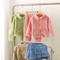 2025 Children's Casual Outerwear Two-Piece Set Boys' Fleece-Lined Thickened Jacket Girls' Warm Coat New Model Winter Outfit for