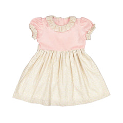 Spring Ribbed Knit Cotton Girl Dress Sweet pink Flower Printing Ruffle Collar Breathable Fabric Clothing for Active Toddler Girl