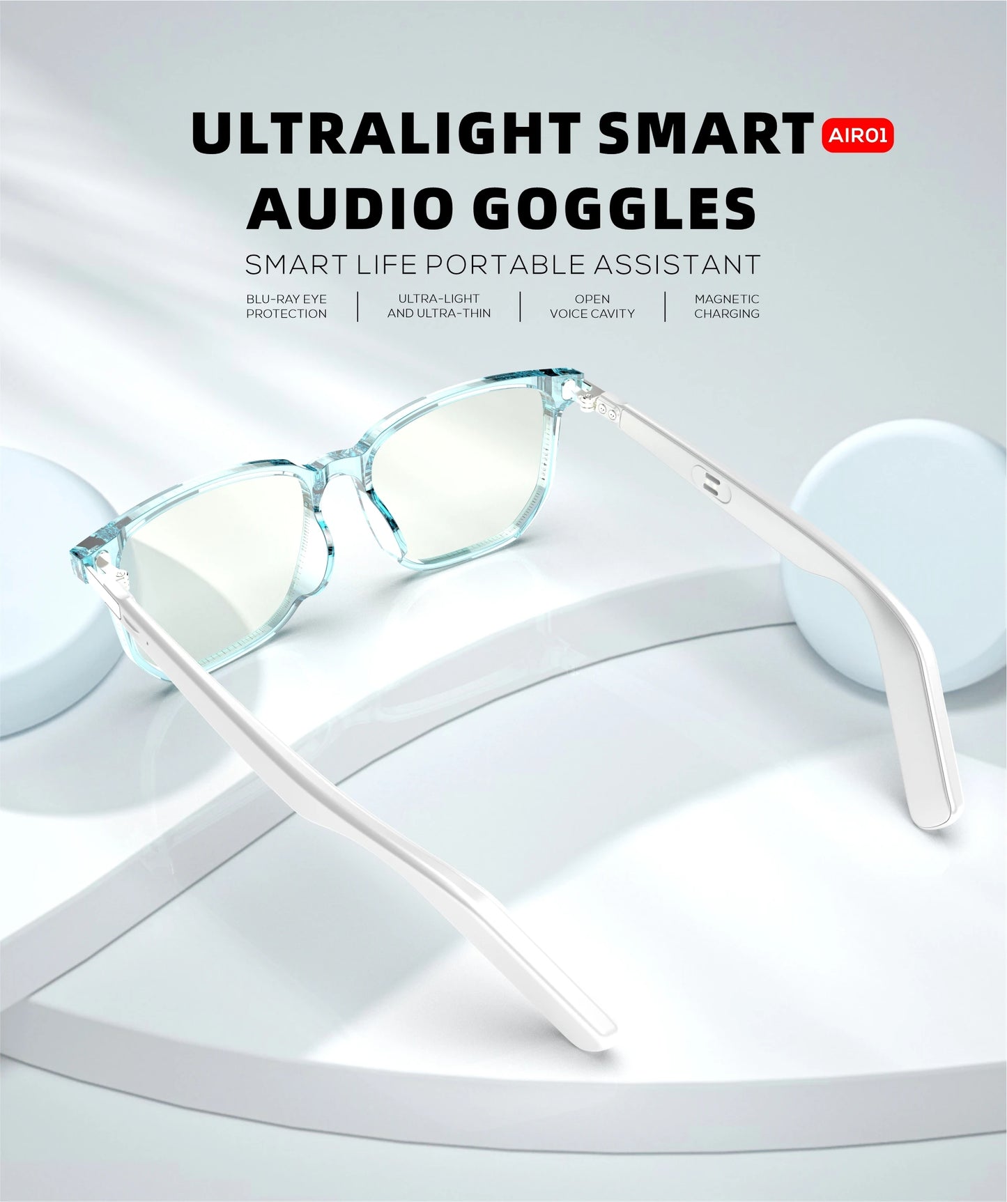 Ultralight audio glasses blue light protection