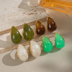 PVD 18K Gold Plated Coffee-Colored Geometric Resin Stud Earrings Stainless Steel Studs Trendy Style for Daily Use Parties