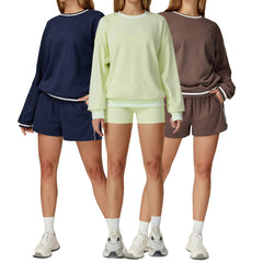 Women's Autumn Winter Leisure Sports Suit Comfortable Outdoor Fashion Top with Contrast Clothing Cross-Border Short