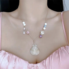 Bohemian Style Ceramic Beads Shell Pendant Necklaces Pearl Charm Women Girl Summer Beach Creative Y2K Fashion Necklace Jewelry