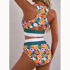 Dear-Lover Wholesale Floral Print Bohemian Boho Racerback Cutout High Waist 2pcs Set Woman Bikini