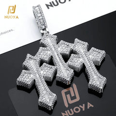 NUOYA Fine Jewelry Pass Diamond Tester Large Hip Hop Pendant for Men Women Iced Out Baguette Moissanite Three Cross PendantNUOYA Fine Jewelry Pass Diamond Tester Large Hip Hop Pendant for Men Women Iced Out Baguette Moissanite Three Cross Pendant