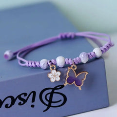 Couple Friendship Resin Butterfly Bracelets Bohemian Ceramic Beaded Enamel Flower Charm Handmade Braid Rope Girl Cute Bracelet