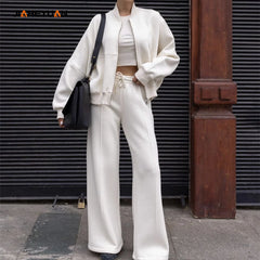 High Quality Streetwear Two Piece Zip up Sweatshirt Jacket and Wide Leg Pants Set Women Custom 2 Piece Zip up Hoodie Set