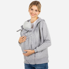 Long Sleeve Zipper up 100% Cotton Maternity Hoodies with Baby Pouch
