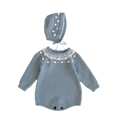 Customized logo From 1pcs Engepapa Fall Knitted Newborn Baby Bodysuit Kids Girls Sweaters Romper Infant Knit Hat Sweaters