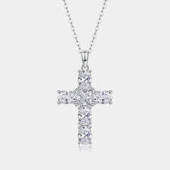 Fashion 925 Sterling Silver Princess Cut Cross Pendant Necklace Oval Cut D Color Full Diamond VVS Moissanite Cross Pendant