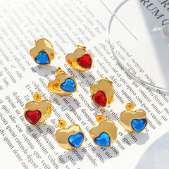 New Arrival Trendy Gold Plated Heart Earrings Multi-Color Crystal Diamond for Girls for Party Stainless Steel Stud Earrings