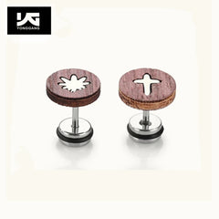 Newest Arrival Creative Fashion Stainless Steel Cross Leaf Wood Stud Earrings