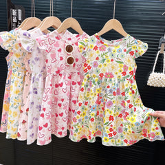 Girls' Dress Summer New Baby Flying Sleeve Princess Dress Floral Skirt in Children's Dress Wholesale