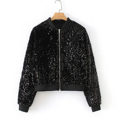 r Fashion Long Sleeve Clothing Solid Color Baseball Zipper Sequin Winter Varsity  Lady Women's Jackets