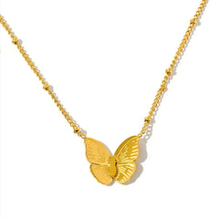 MICCI Wholesale Non Tarnish Free Waterproof Dainty Women Jewelry 18K Gold Plated Stainless Steel Cuban Green Butterfly Necklace