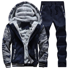 Winter Tracksuit Men Thick Fleece Zipper Tracksuits Mens Casual Hoodies+Pants Track Suit Male 2 Piece Sportswear Man Clothing
