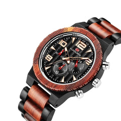 Multi Functional 44MM Three Eyes Six Needle Wooden Versatile Men Quartz Sports Watch Exquisite Texture