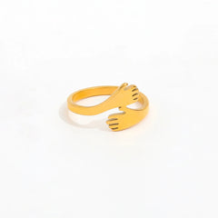 High End 18K Gold Plated Hand Hug Stainless Steel Finger Rings Fashion Jewelry