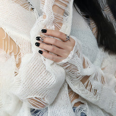 925 Sterling Silver Open Ring Organic Abstract Fluid Shape Artistic Modern Jewelry for Women