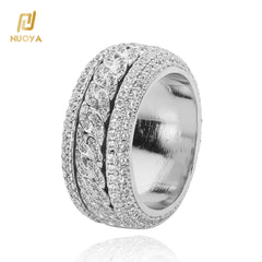 NUOYA Iced Out Bling VVS Moissanite Spinner Cuban Ring 925 Silver Hip Hop Gold Plated Ring Unisex Women Men