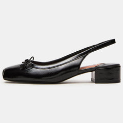 Women Black Patent Leather Slingback Pumps Bow Accent Block Heel Luxury Office Wedding Party Dress Shoes Comfort Wholesale