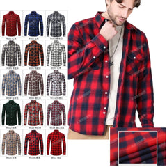 Men's High-End Vintage Style Plaid Flannel Shirt Long Sleeved Double Pocket Fashionable Print Cotton Casual Shirt Anti-Wrinkle