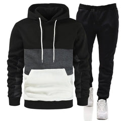 Mens Tracksuit New High Quality Hooded Sweatshirt Sweatpants 2 Piece Set Luxury Casual Sports Suit Jogging Patchwork Clothing